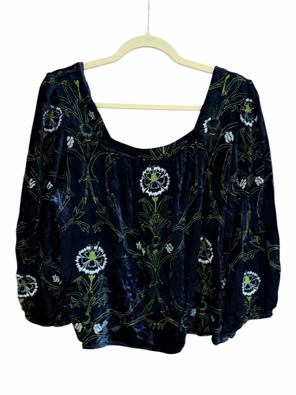 ANTHROPOLOGIE Velvet Embroidered Blouse Blue L - Picture 5 of 10